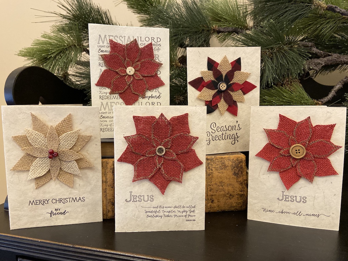 Burlap Poinsettia Cards